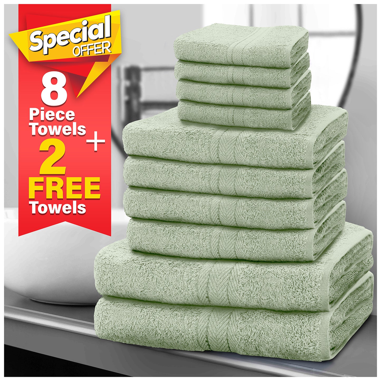 10pcscEgyptian Cotton Towel Set | Quick-Drying & Highly Absorbent | Includes 4 Face, 2 Hand, 2 Bath Towels | Sophisticated Boston Design | 15 Elegant Colours | Machine Washable