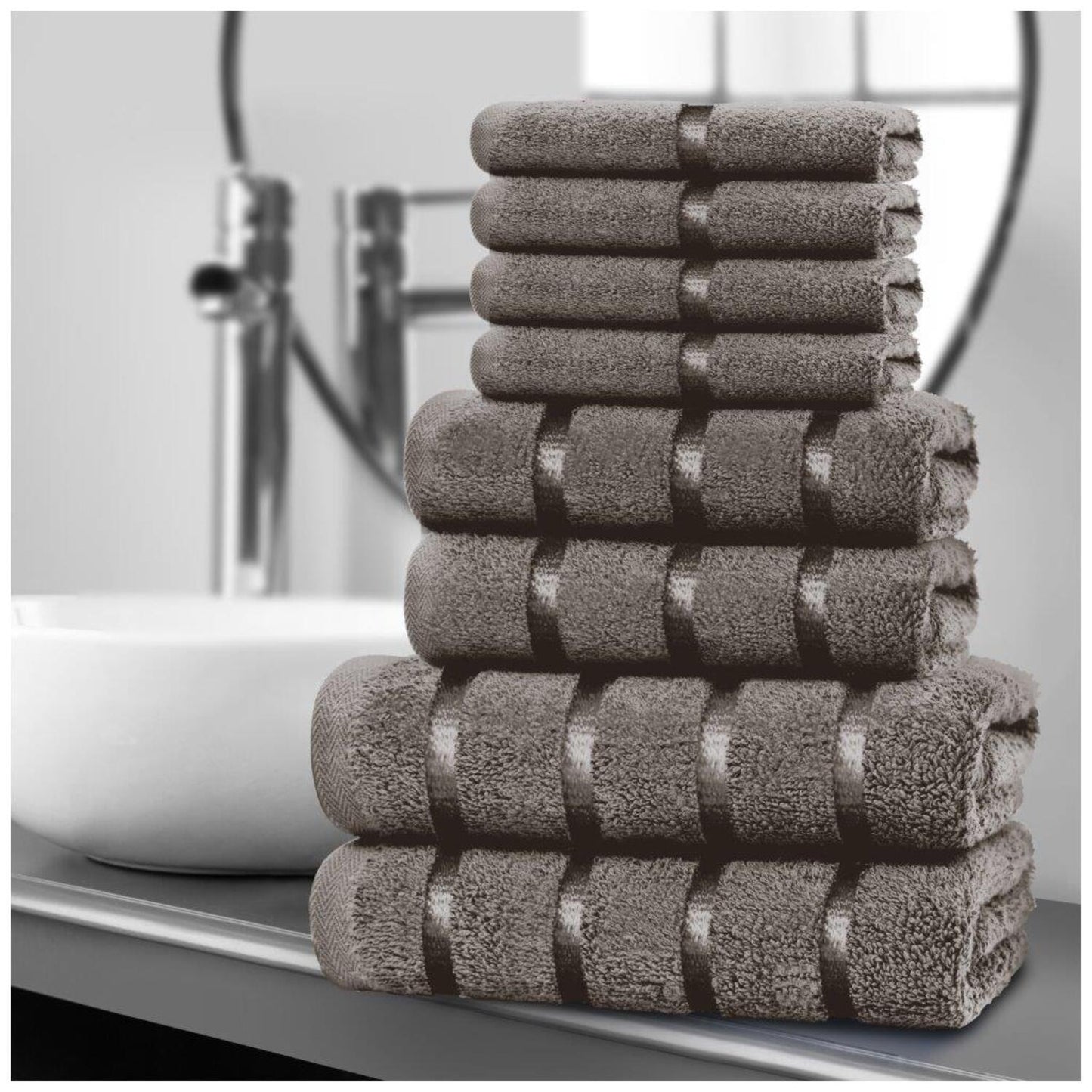 10pcscEgyptian Cotton Towel Set | Quick-Drying & Highly Absorbent | Includes 4 Face, 2 Hand, 2 Bath Towels | Sophisticated Boston Design | 15 Elegant Colours | Machine Washable