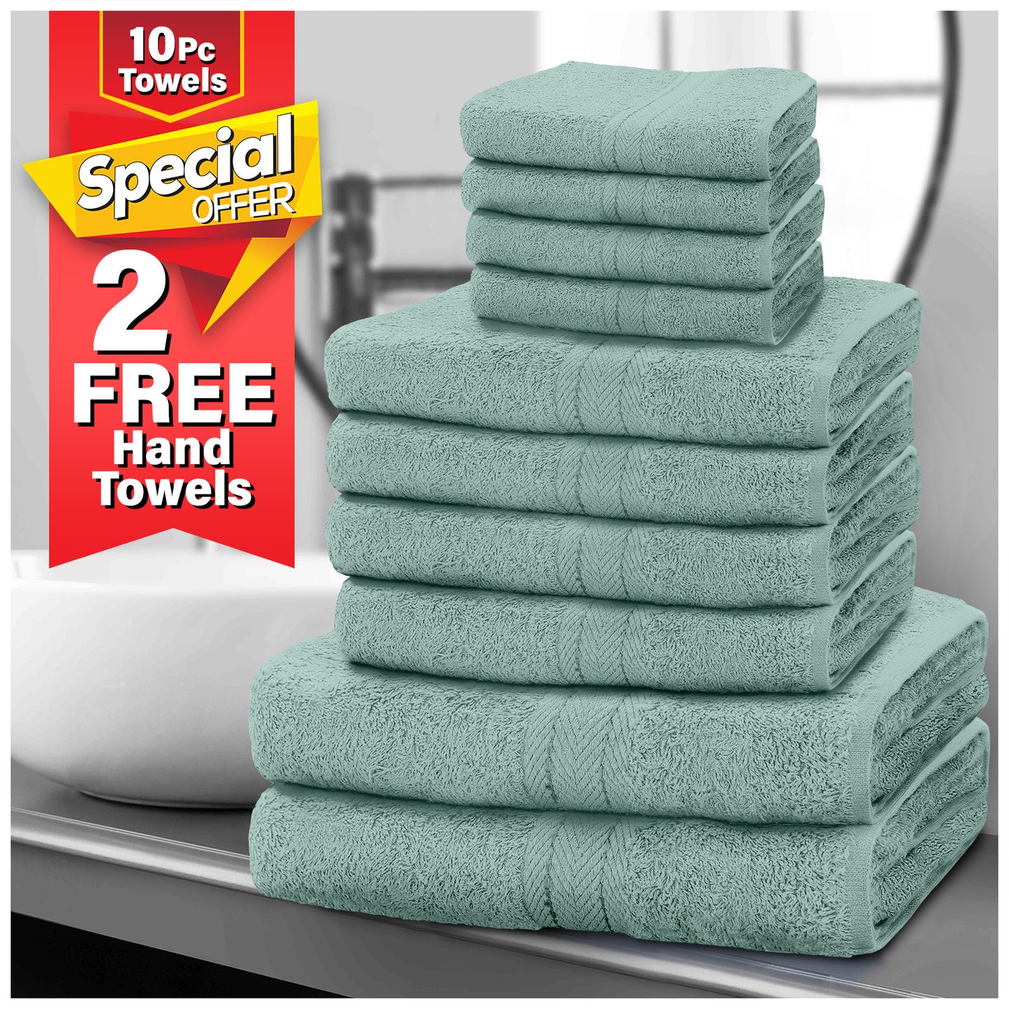 10pcscEgyptian Cotton Towel Set | Quick-Drying & Highly Absorbent | Includes 4 Face, 2 Hand, 2 Bath Towels | Sophisticated Boston Design | 15 Elegant Colours | Machine Washable
