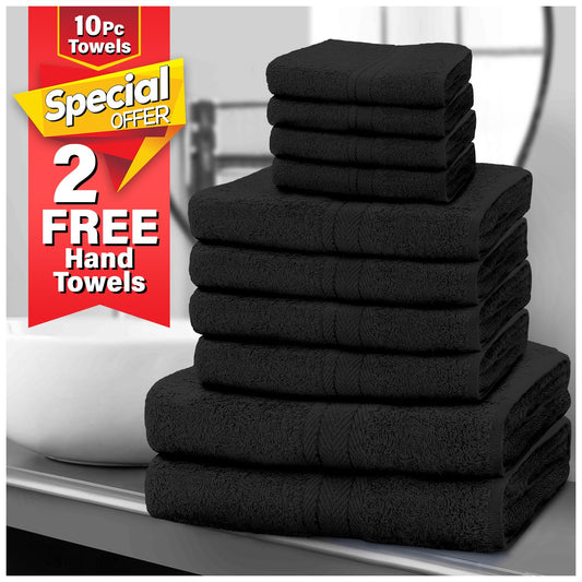 10pcscEgyptian Cotton Towel Set | Quick-Drying & Highly Absorbent | Includes 4 Face, 2 Hand, 2 Bath Towels | Sophisticated Boston Design | 15 Elegant Colours | Machine Washable